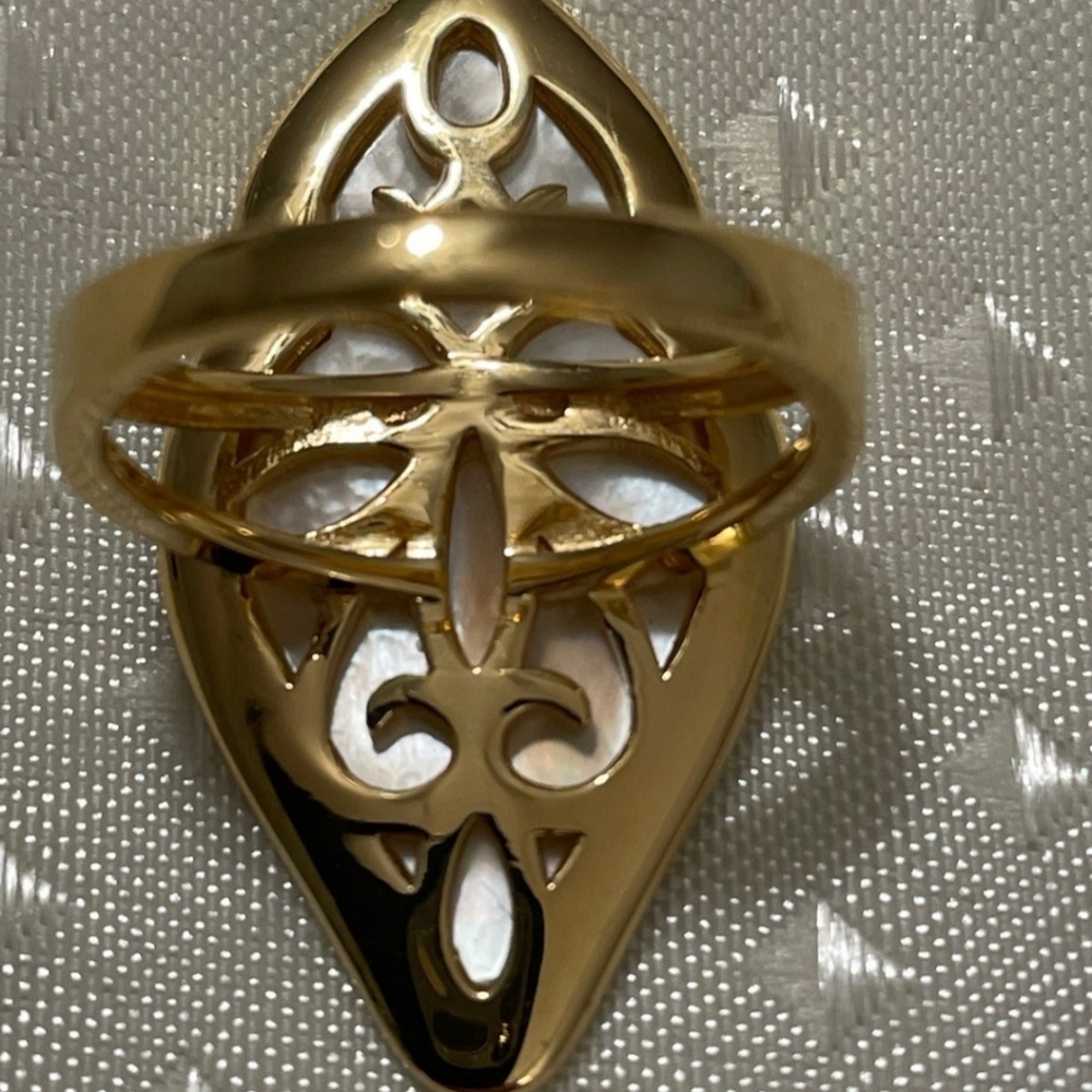 Vintage Style Mother of Pearl with Marcasites Ring 18k/925 Size 7! - Picture 4 of 14